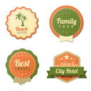 Travel Vintage Labels logo template collection. Tourism Stickers Retro style. Beach, Family tour, City Hotel badge icons. Vector. Editable.