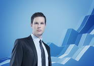 Financial report & statistics.  Business success concept. Businessman with diagram on background.