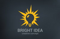 Creative bright new idea vector logo design template. Light bulb shine. 
Think, research, solution, imagine concept icon. – stock vector
