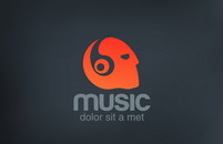 Head with Headphones listening Music vector logo design template. 
Negative space creative concept icon. – stock vector