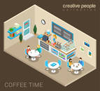 Coffee time abstract cafe concept flat 3d web isometric infographic vector. Couples sitting at tables drinking coffee. Creative people collection.
