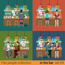 Set of young men women boy girl friends in the bar counter and barman cocktail drink preparation. Flat people lifestyle situation concept. Vector illustration collection of young creative humans.