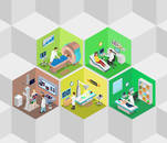 Hospital interior diagnostics cells flat 3d isometry isometric concept web vector illustration. MRI MRT x-ray pregnant ultrasonography medical diag rooms. Creative people collection.