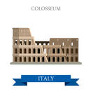 Colosseum in Rome Italy Romanian heritage. Flat cartoon style historic sight showplace attraction POI web site vector illustration. World countries cities vacation travel sightseeing collection.