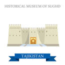 Historical Museum in Sughd in Tajikistan. Flat cartoon style historic sight showplace attraction web site vector illustration. World countries cities vacation travel sightseeing Asia collection.