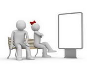 Offended man and woman on a bench with copyspace (love, valentine day series; 3d isolated characters)
