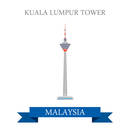 Kuala Lumpur Tower in Malaysia. Flat cartoon style historic sight showplace attraction web site vector illustration. World countries cities vacation travel sightseeing Asia collection.