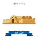 Qasr Amra in Jordan. Flat cartoon style historic sight showplace attraction web site vector illustration. World countries cities vacation travel sightseeing Asia collection.