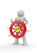 Happy captain steering the wheel (3d isolated on white background characters series)