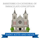 Basseterre co-Cathedral of Immaculate Conception in Saint Kitts and Nevis. Flat cartoon style historic attraction web vector. World countries vacation travel sightseeing South America collection.
