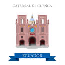 Cathedral de Cuenca in Ecuador. Flat cartoon style historic sight showplace attraction web site vector illustration. World countries cities vacation travel sightseeing South America collection.