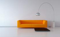 Cosy orange couch by the wall (3d minimalism HQ interiors with copy spaces series)