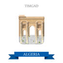Timgad in Algeria. Flat cartoon style historic sight showplace attraction web site vector illustration. World countries cities vacation travel sightseeing Africa collection.
