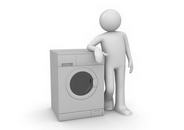 Man leaning on the washer (3d isolated on white background characters series)