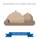 Mantenga Cultural Village in Swaziland. Flat cartoon style historic sight showplace attraction web site vector illustration. World countries cities vacation travel sightseeing Africa collection.