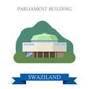 Parliament Building in Lobamba in Swaziland. Flat cartoon style historic sight showplace attraction web site vector illustration. World countries cities vacation travel sightseeing Africa collection.