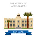 IFAN Museum of African Arts in Dakar in Senegal. Flat cartoon style historic sight showplace attraction web site vector illustration. World countries cities vacation sightseeing Africa collection.