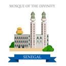Mosque of the Divinity in Dakar in Senegal. Flat cartoon style historic sight showplace attraction web site vector illustration. World countries cities vacation travel sightseeing Africa collection.