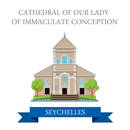 Cathedral of Our Lady of Immaculate conception in Seychelles. Flat cartoon style historic sight showplace attraction web site vector illustration. World countries cities vacation travel sightseeing.