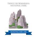 Tsingy de Bemaraha National Park in Madagascar. Flat cartoon style historic sight showplace attraction web site vector illustration. World countries cities vacation travel sightseeing collection.
