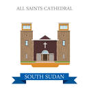 All Saints Cathedral in South Sudan. Flat cartoon style historic sight showplace attraction web site vector illustration. World countries cities vacation travel sightseeing Africa collection.