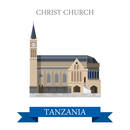 Christ Church in Zanzibar in Tanzania. Flat cartoon style historic sight showplace attraction web site vector illustration. World countries cities vacation travel sightseeing Africa collection.
