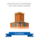 Anglican Cathedral of the Holy Cross in Zambia. Flat cartoon style historic sight showplace attraction web site vector illustration. World countries cities vacation travel sightseeing collection.