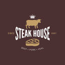 Logo Cow Beef Steak House Retro Vintage Label design vector template.
BBQ Grill Restaurant Bar Logotype Menu concept icon.