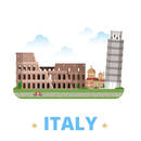 Italy country design template. Flat cartoon style historic sight showplace web vector illustration. World vacation travel Europe European collection. Leaning Tower of Pisa Venice Colosseum in Rome.