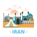 Iran country design template. Flat cartoon style historic sight showplace web site vector illustration. World vacation travel sightseeing Asia Asian collection. Azadi Tower Imam Shah Mosque Persepolis