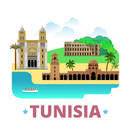 Tunisia country badge fridge magnet whimsical design template. Flat cartoon style historic sight showplace web site vector illustration. World vacation travel sightseeing Asia Asian collection.