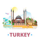 Turkey country badge fridge magnet whimsical design template. Flat cartoon style historic sight showplace web site vector illustration. World vacation travel sightseeing Asia Asian collection.