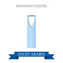 Kingdom Centre in Riyadh Saudi Arabia. Flat cartoon style historic sight showplace attraction website vector illustration. World country vacation travel sightseeing Asia Asian collection
