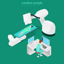 Isometric medical hospital computer diagnostic test patient woman modern equipment doctor operator. Innovative medicine Flat 3d isometry style web site vector illustration. Creative people collection.