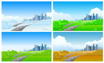 Cityscape in four seasons. Vector