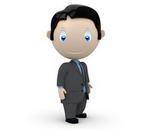 Businessman! Social 3D characters: happy young business man stands still. New constantly growing collection of unique multiuse people images. Concept for people in business illustration. Isolated.